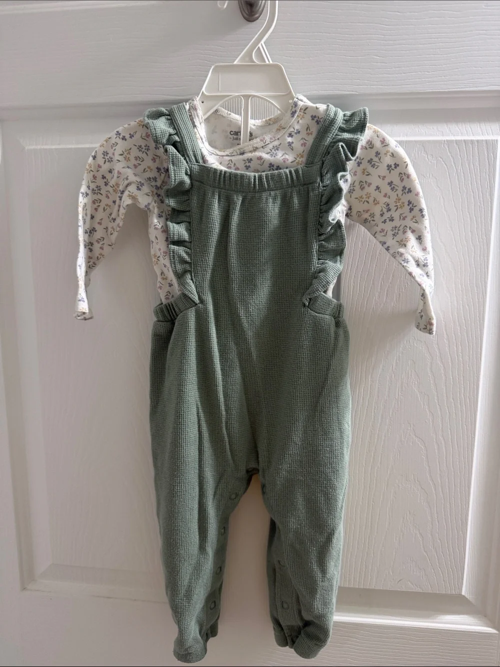 Baby Ruffle-Strap Overalls in Sage Green by Carter's